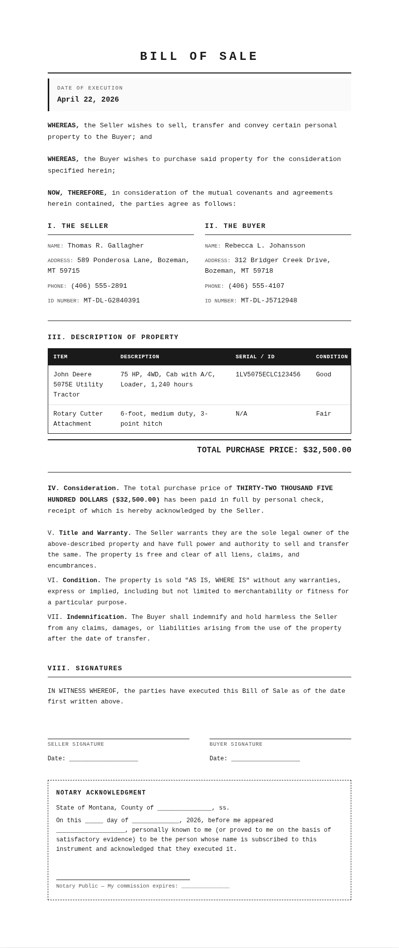 Plain Contract Bill Of Sale